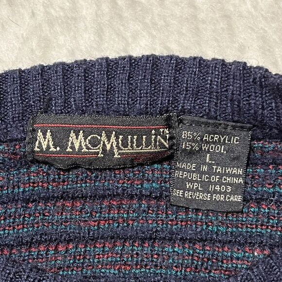 M. Mcmullin Mens Vtg Blue Pullover Sweater Acrylic Wool Blend Sweater Sz L - Picture 5 of 9
